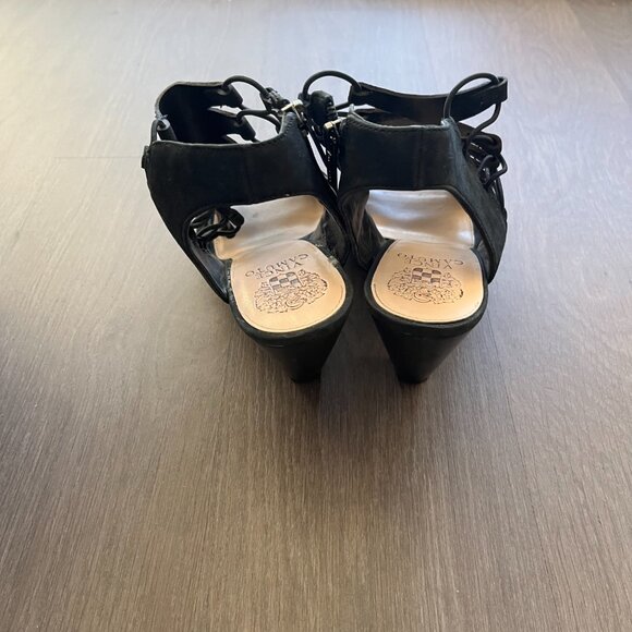 Vince Camuto Black Leather Lace Up Sandel with Zipper - Picture 7 of 8